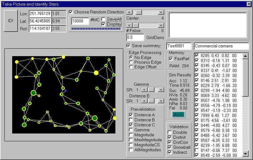 ADTE star pattern recognition screen